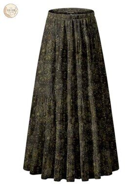Chiffon Pleated High Waist A-Line Maxi Skirt Flowy Long Skirt